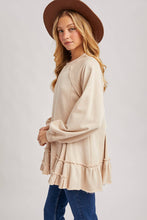 Oatmeal French Terry Ruffled Tiered Hem Tunic Sweatshirt