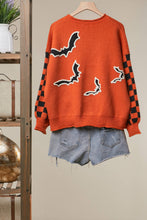 Orange Multi Checkerboard Sleeve Knit Sweater