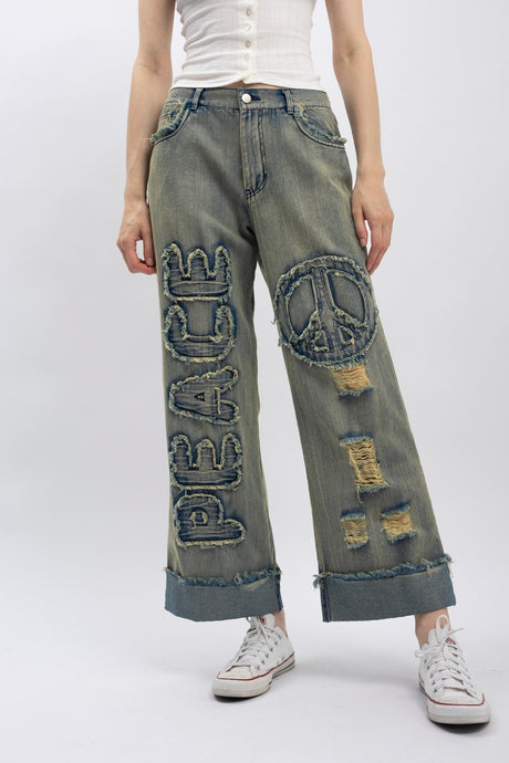 Denim Peace Patch Distressed Blue Velvet Pants 11/17/25 1235