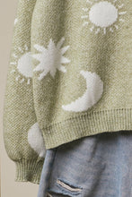 Olive Dreamy Moon and Star Pattern Sweater