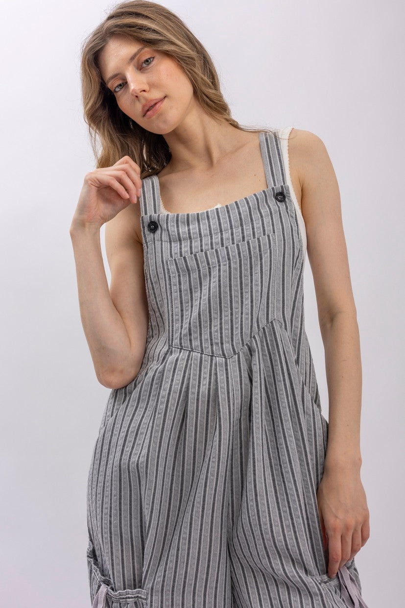 Black Stripe Adjustable Strap Loose Fit Blue Velvet Overalls 7/21/26 1341