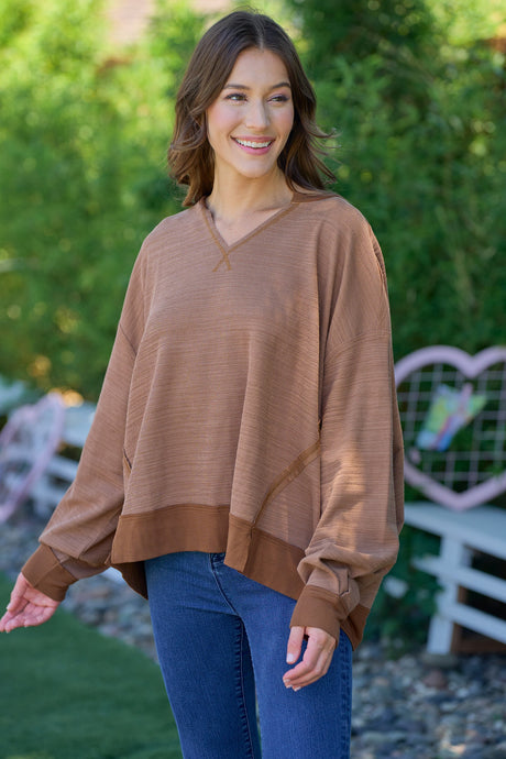 Brown Casual Knit Top with Raw Edge 8/19/25 1094