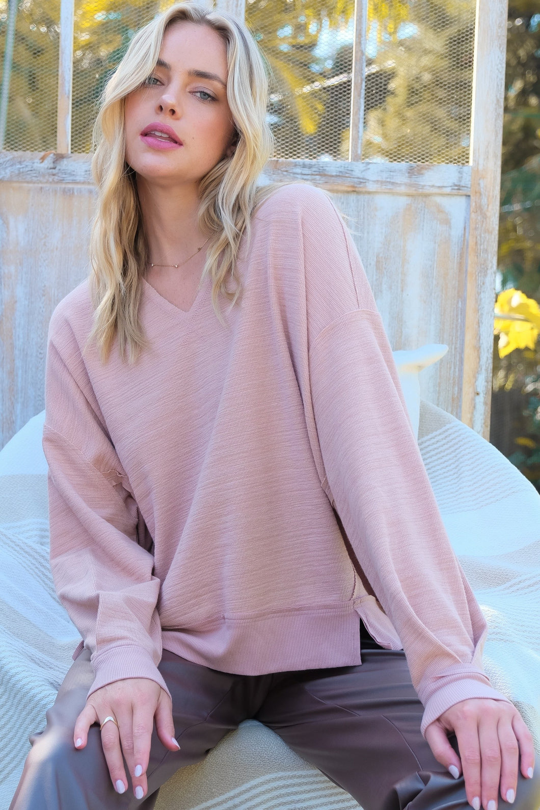 Tan Casual Knit Top with Raw Edge 8/19/25 1098