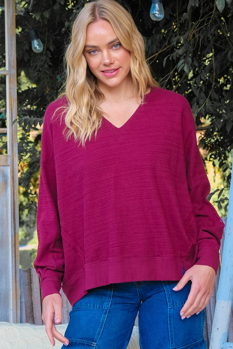 Burgundy Casual Knit Top with Raw Edge 8/19/25 1095