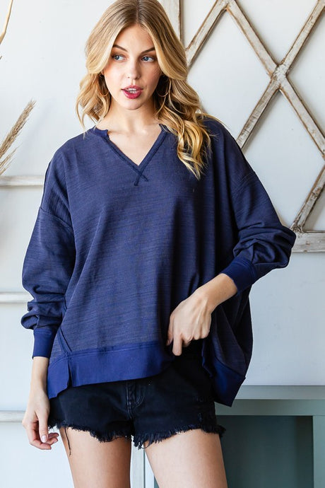 Navy Casual Knit Top with Raw Edge 8/19/25 1096