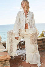 POL Taupe Long balloon sleeve flower detail button down shirt