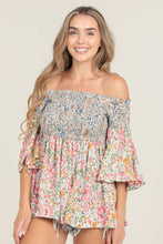 Twin Godet Smocked Off Shoulder Bell Sleeve Top
