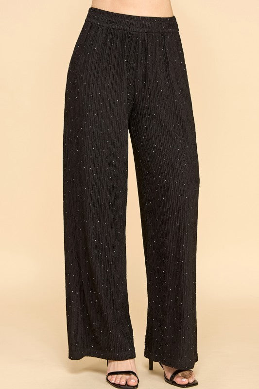 Black Rhinestone Crinkle Loungewear Pants 10/7/25 1185