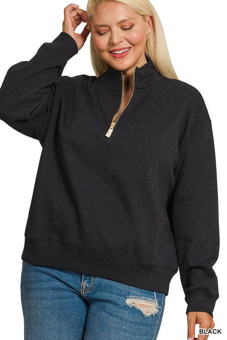 Black Plus Fleece Half Zip Zenana Sweatshirt 10/14/26 1539
