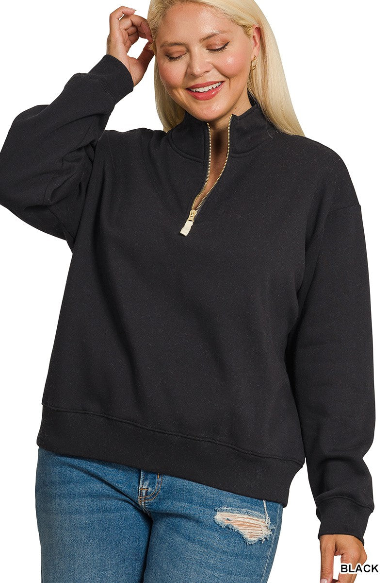 Black Plus Fleece Half Zip Zenana Sweatshirt 10/14/26 1539