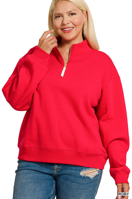 Ruby Plus Fleece Half Zip Zenana Sweatshirt 10/14/26 1540