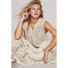 Natural V-neck sleeveless solid crochet POL top