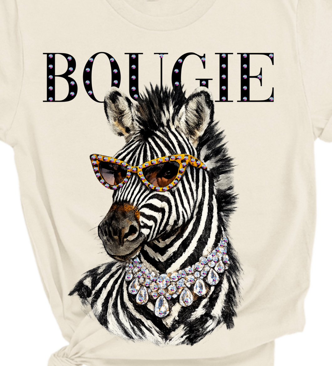 Natural Zebra Glam Animal Rhinestone Graphic Tee