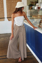 Taupe Spaghetti Tie Waist Stripe Print Wide Bucketlist Pants