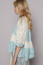 Ivory Blue Round neck short sleeve embroidered print POL top