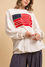 White Usa Flag Patch Work Crew Neck Blue Velvet Sweatshirt 6/9/26 1320