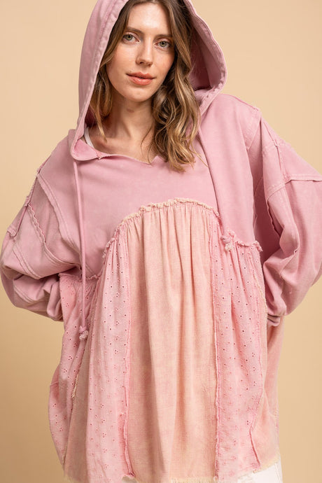 Pink Washed Eyelet Ruffle Babydoll Blue Velvet Hoodie 3/3/26 1264