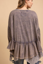 Faded Navy Layered Ruffle Hem Oversized Blue Velvet Top 11/18/25 1249