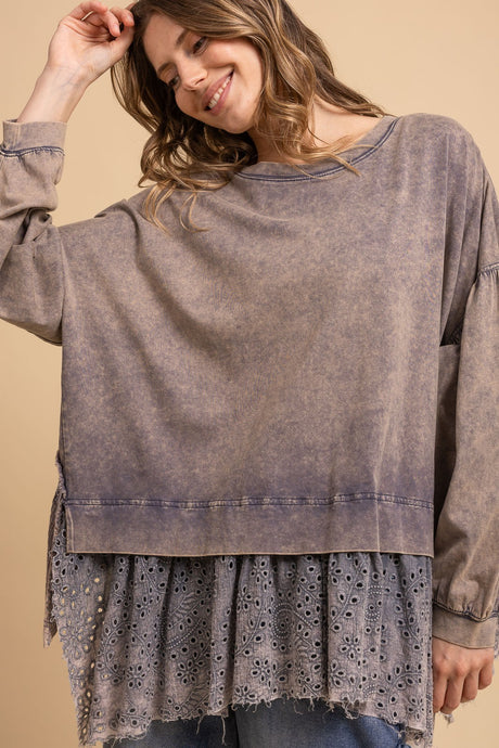 Faded Navy Layered Ruffle Hem Oversized Blue Velvet Top 11/18/25 1249