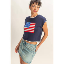 Navy Rolled Hem Sleeveless Flag Graphic Top