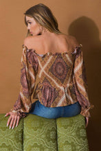 Brown printed woven top