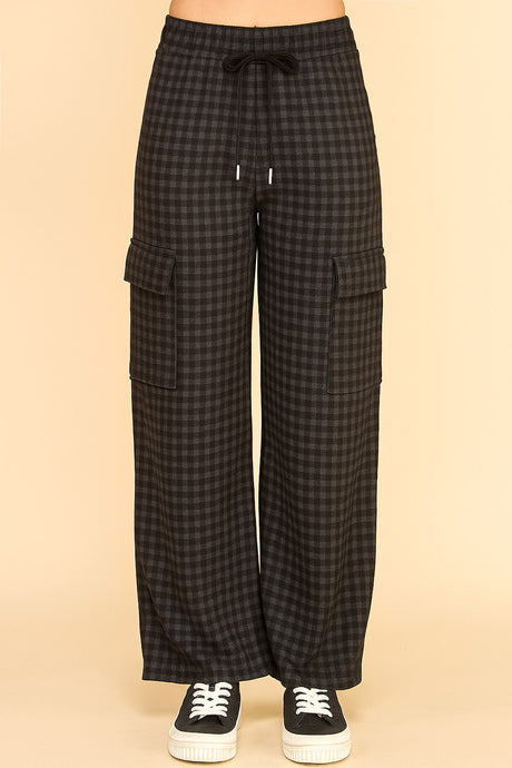 Black Plaid Drawstring Cargo Pants 11/17/25 1236
