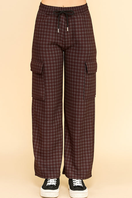 Cherry Lacquer Plaid Drawstring Cargo Pants 11/17/25 1237