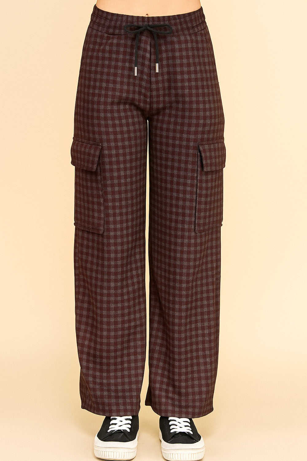 Cherry Lacquer Plaid Drawstring Cargo Pants 11/17/25 1237