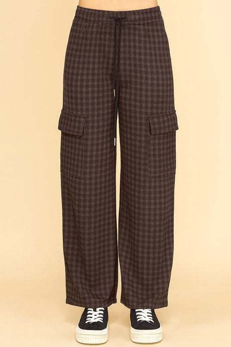 Espresso Plaid Drawstring Cargo Pants 11/17/25 1238