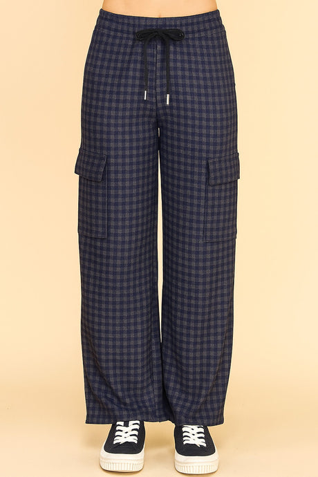 Navy Plaid Drawstring Cargo Pants 11/17/25 1239