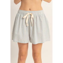 Sky Blue Striped Elastic Waist Shorts