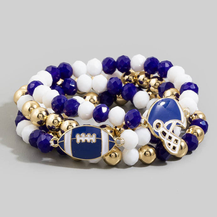 Saphire Enamel Football Charm Crystal Bead Bracelet