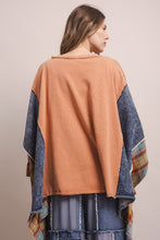 Coral Denim Love Patchwork Pancho Sleeve Blue Velvet Top 4/27/26 1270