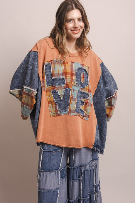 Coral Denim Love Patchwork Pancho Sleeve Blue Velvet Top 4/27/26 1270