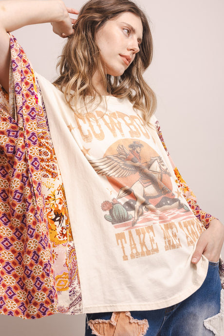 White Multi Cowboy Graphic Poncho Blue Velvet Top 8/18/26 1371