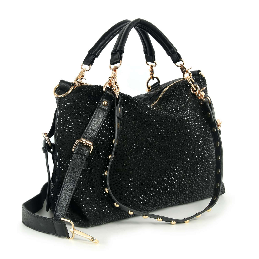 Black Decorated Sparkling Rhinestone Satchel Handbag