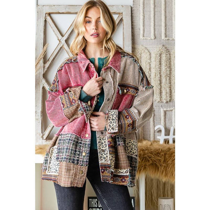 Berry Washed Cropped Corduroy Oli+Hali Shacket