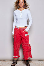 Off White Solid Half Placket Vintage Washing Long Sleeve Knit POL Top