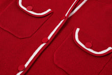 Red Hooded Flow Cardigan With Contrast