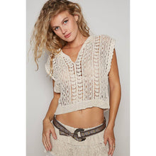 Natural V-neck sleeveless solid crochet POL top