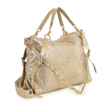 Gold Decorated Sparkling Rhinestone Satchel Handbag