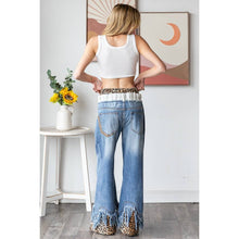 Denim Leopard Washed Doubled Waist Frayed Hem Oli+Hali Jeans