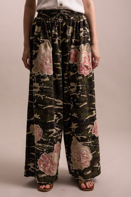 Camo Flower Patchwork Wide Leg Blue Velvet Pants 5/28/26 1315