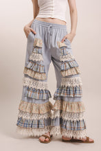 Dusty Blue Floral Lace Tiered Ruffle Solid Wide Leg Blue Velvet Pants 6/2/26 1317
