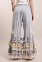 Dusty Blue Floral Lace Tiered Ruffle Solid Wide Leg Blue Velvet Pants 6/2/26 1317
