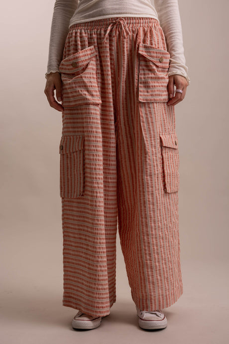 Powder Coral Striped Wide Leg Blue Velvet Cargo Pants 5/28/26 1309