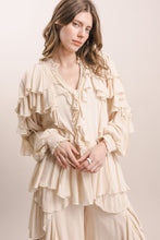 Cream Lace Ruffle Long Sleeve Blue Velvet Blouse 6/9/26 1325