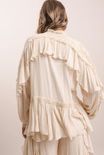 Cream Lace Ruffle Long Sleeve Blue Velvet Blouse 6/9/26 1325