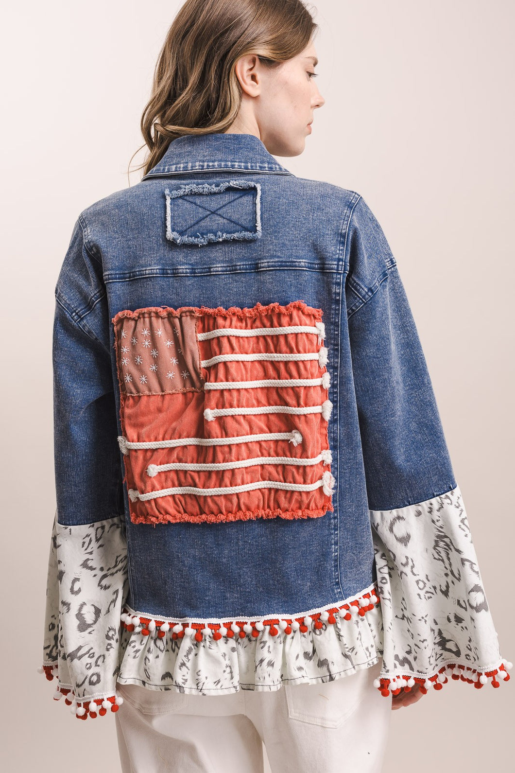 Denim Bell Sleeve Blue Velvet American Flag Jacket 6/9/26 1321