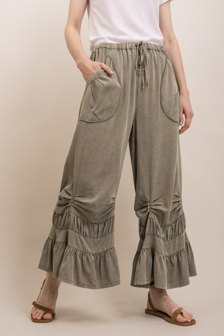 Indigo Blue Cinched Ruffle Hem Blue Velvet Bloomer Pants 5/12/26 1304